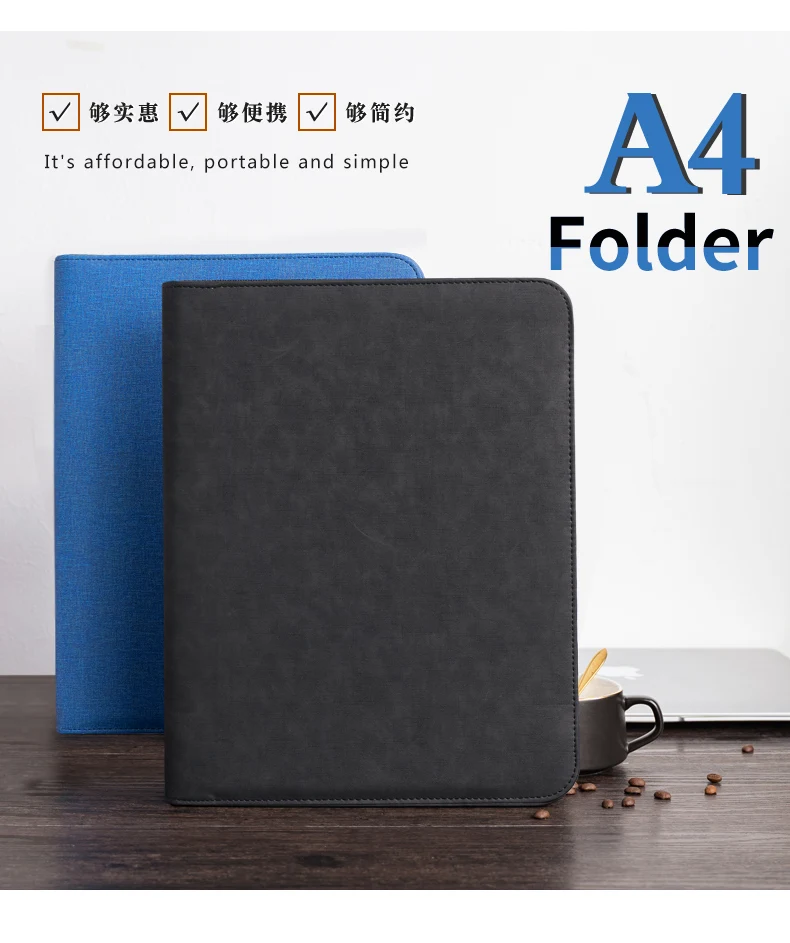 Cheap Leather File Folder Organizer a4 Conference Portfolio Bags Zipper Document Case | Канцтовары для офиса и дома