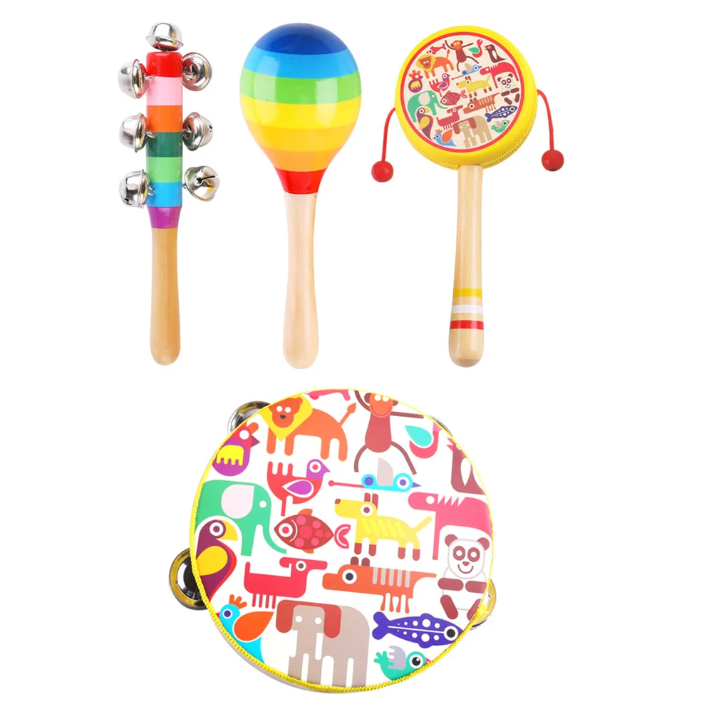 

1 Set of Children Wooden Rattle Drum Hand Bell Rattle Children Rattle-drum
