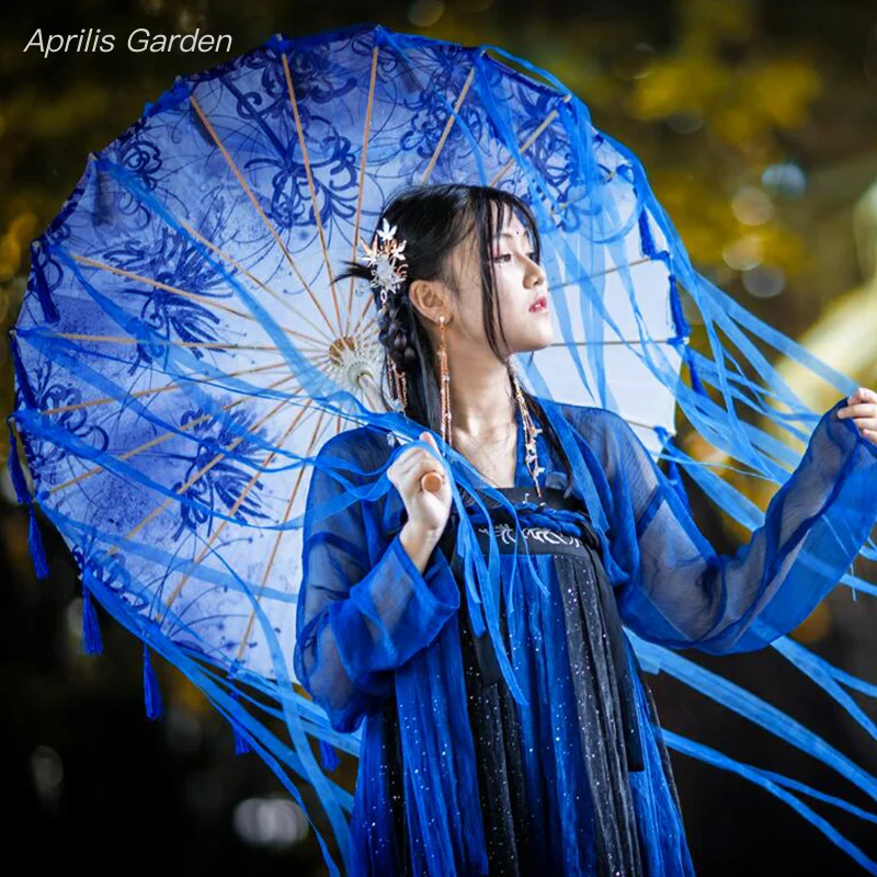 Fairy Hanfu Umbrella Ribbon Umbrella Oiled Paper Umbrella Tassels Woman Umbrella Flower Photography props cosplay Chinese Japan