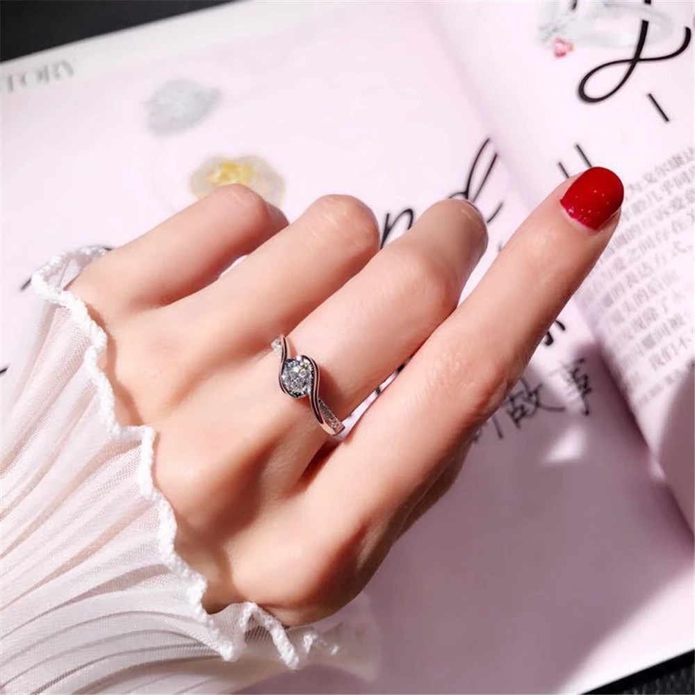 Ring Simple Plating White Gold Wild Super Flash Drill Carat Eight Hearts And Arrows Zircon Engagement Gift Women | Украшения и