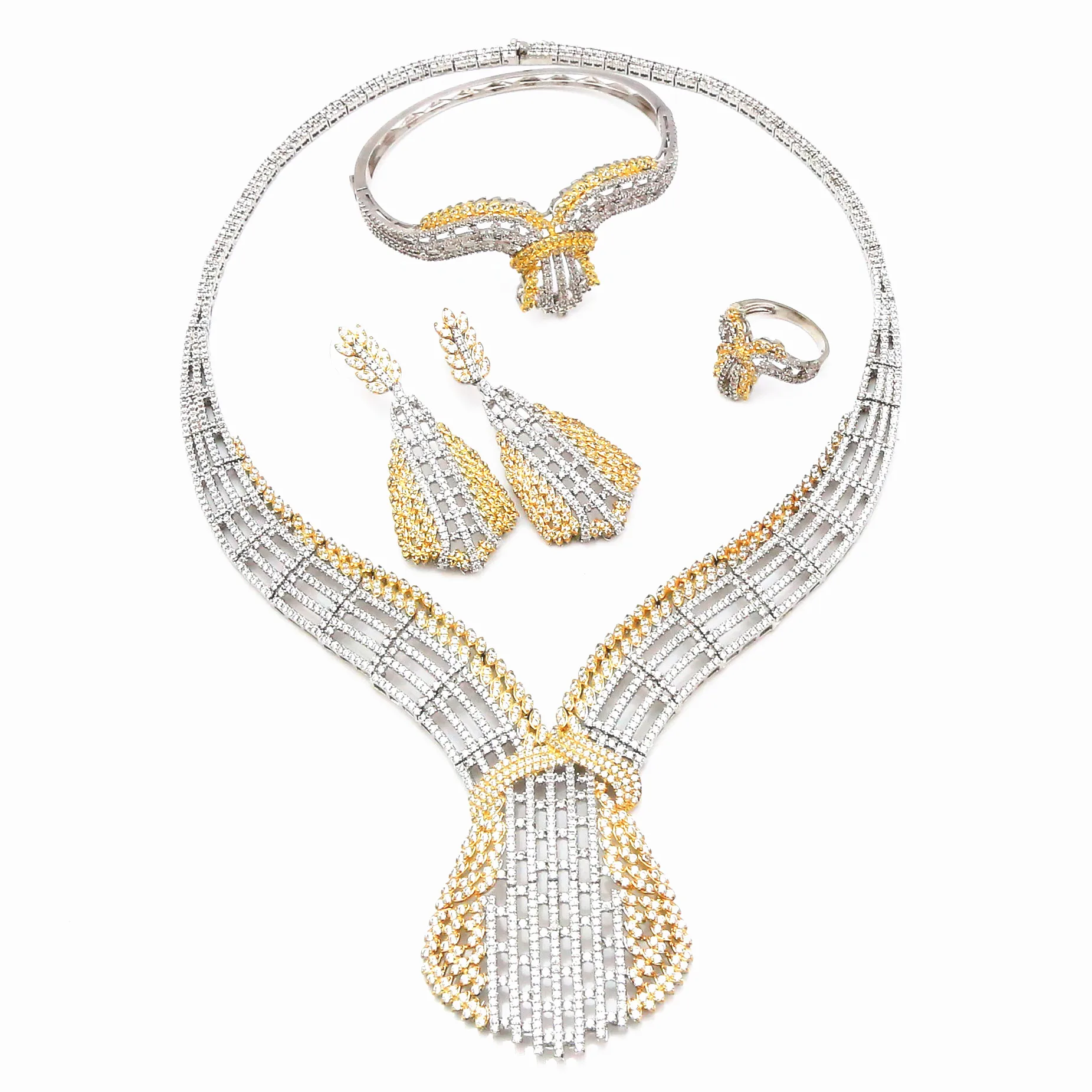 

Yulaili Top Quality Cubic Zirconia Luxury Necklace Earrings Bangle Ring Wedding Engagement Jewelry Sets Party Anniversary Gifts