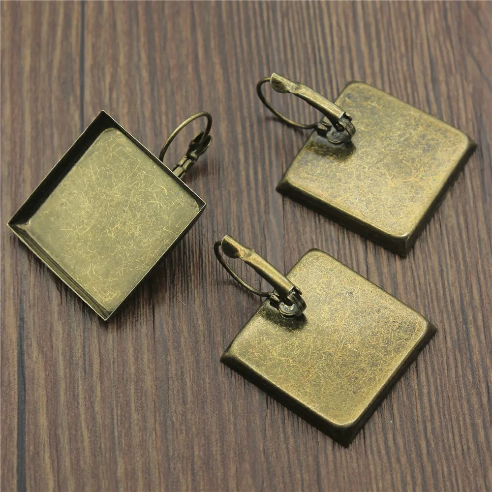 

10pcs 4 Colors Fit 16/18/20/25mm Square Glass Cabochon Copper Material Earrings Base Bezels Earring Setting DIY Jewelry Making