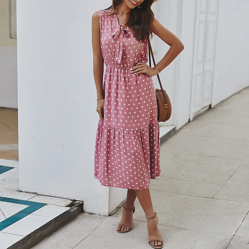 Праздничное платье для отпуска на весну и лето розовое белое милое женское в