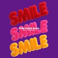red pink yellow towel embroidery clothes repair patch fashion english alphabet letter smile embroidery diy sewing accessories