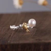 fashion bird adjustable wedding engagement rings jewelry small cute 925 sterling silver freshwater pearl ring for women jz002