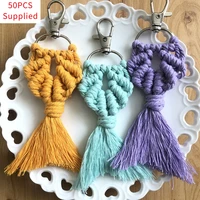 50pcs tassel key chains for women handmade weave fiber love key chians holder keyring bag hanging jewelry supplied