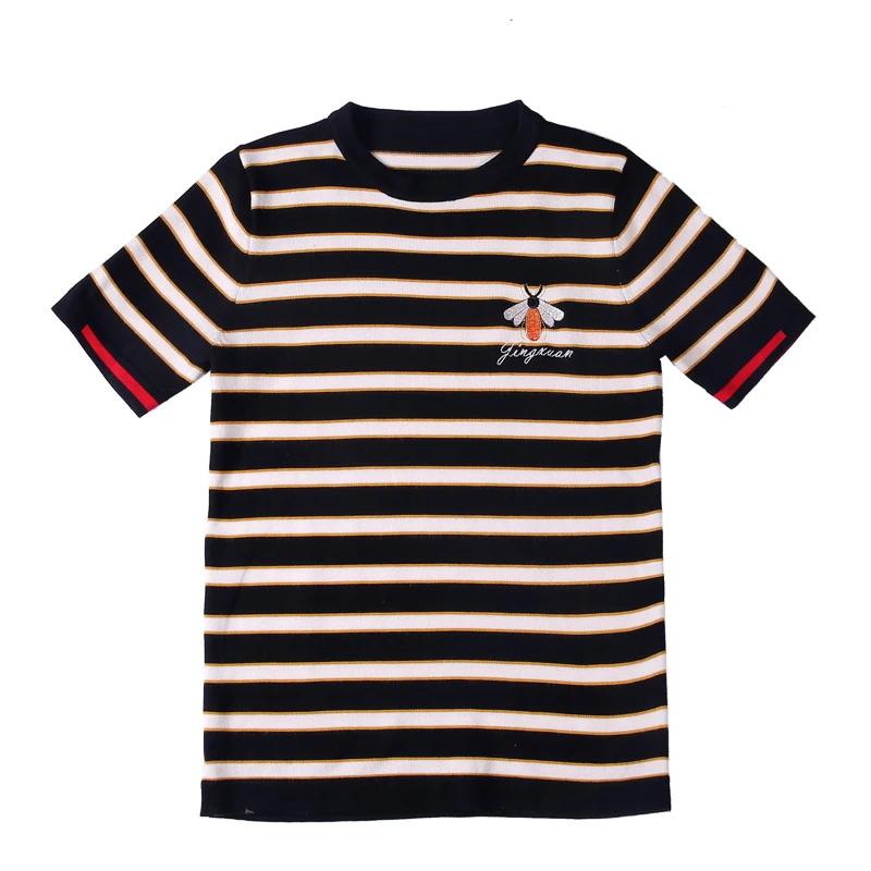 Футболка мужская с круглым вырезом трикотажная рубашка в полоску облегающая