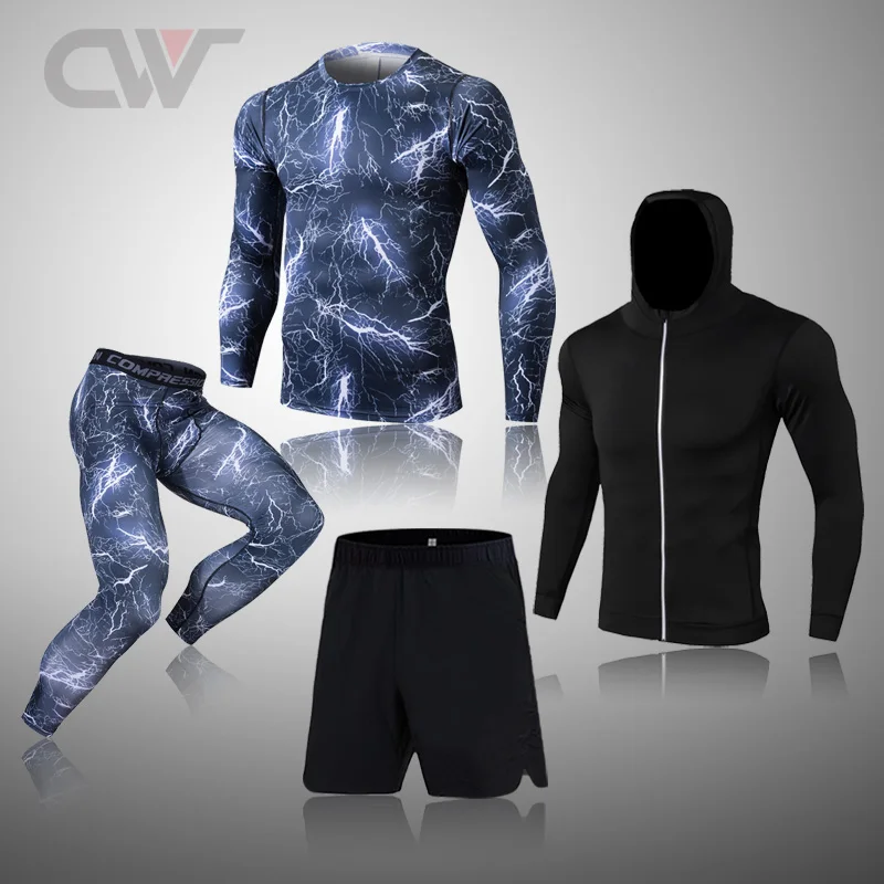 

Новое мужское термобелье, костюм MMA Rashguard, костюм для фитнеса, спортивные Леггинсы, молния, цвет, Мужской компресс, костюм, мужская одежда