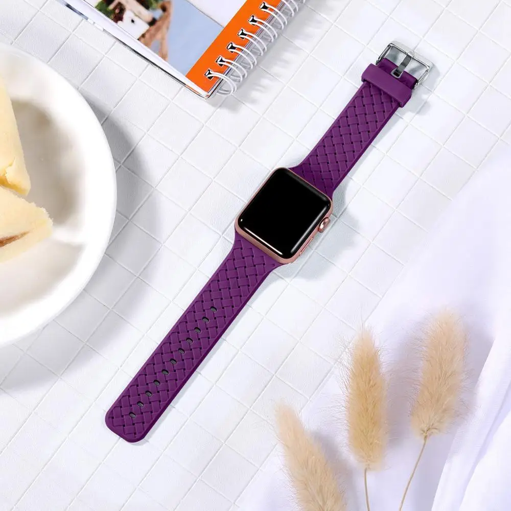 Силиконовый ремешок для Applewatch 5 4 3 квадратная пряжка тканый узор силиконовый