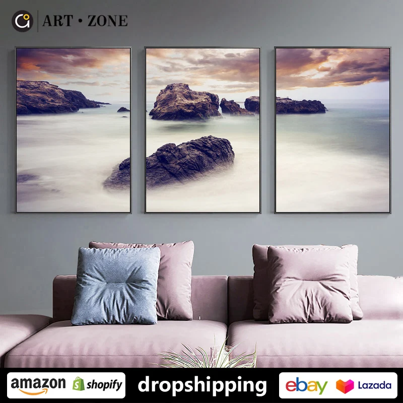 Художественная зона современные скандинавские морские скалы пейзаж живопись