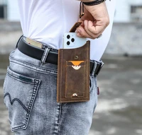 mobile phone cover case belt waist bags with card holders 100 genuine leather cellphone bag for men male vintage loop holster