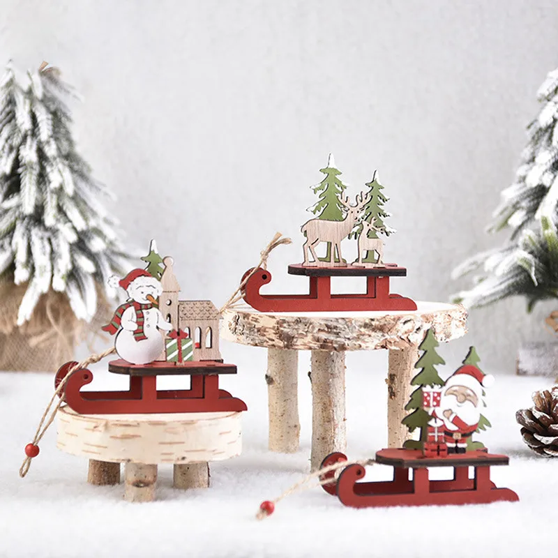 

Деревянные сани, рождественские украшения, милые кавайные украшения для дома, мультяшный Санта-Клаус, снеговик, лось, Рождественский Декор, дом для творчества
