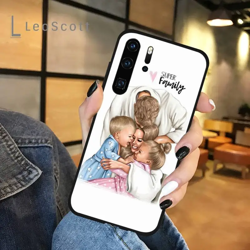 

Brown Hair Baby Mom daughter Girl Son Dad Phone Case For Huawei honor Mate P 9 10 20 30 40 Pro 10i 7 8 a x Lite nova 5t