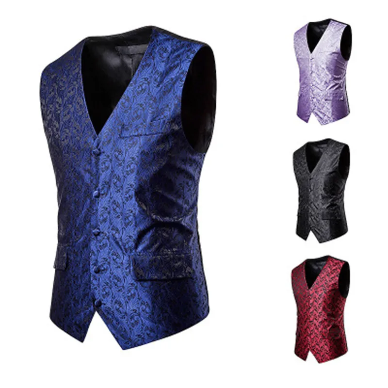 Жилет мужской с V образным вырезом модный однобортный пиджак цветочным принтом