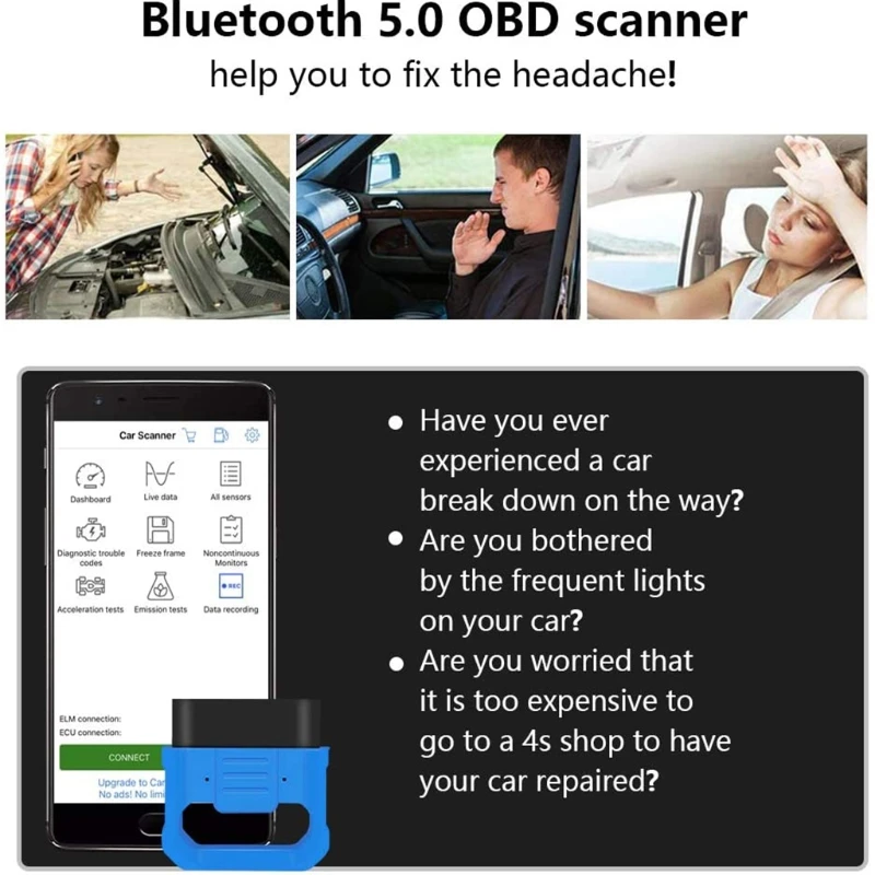 

OBD2 V2.2 V018 Car Code Reader Testing Tools Scanner Adapter Bluetooth-compatible 5.0 Diagnostic Instrument ELM 327