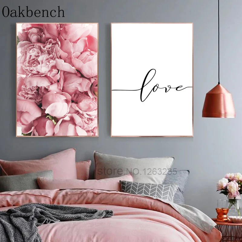 Настенная Картина на холсте с розовыми цветами постеры и принты в скандинавском