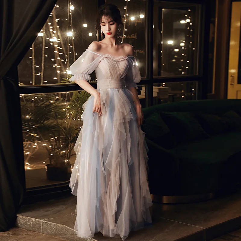 

Female Backless Sexy Pleated Dress Gown Mesh Perspective Strapless Qipao Lace Cheongsam Lantern Sleeve Floor Length Vestidos