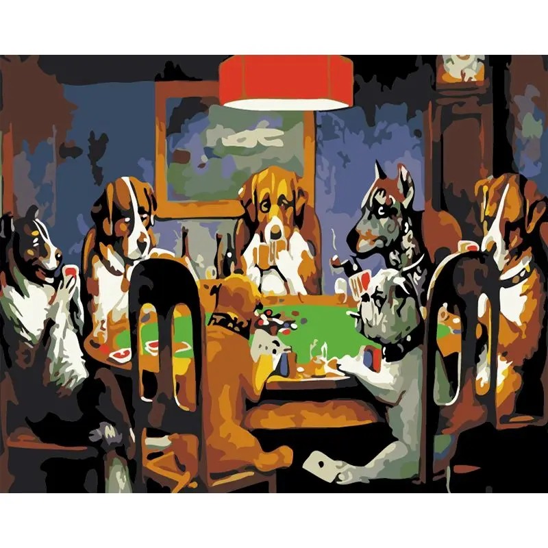 

RUOPOTY 60X75cm DIY Frameless Painting By Numbers Animal Chess and Card Drawing By Numbers Room Dog Wall Art For Home Decor