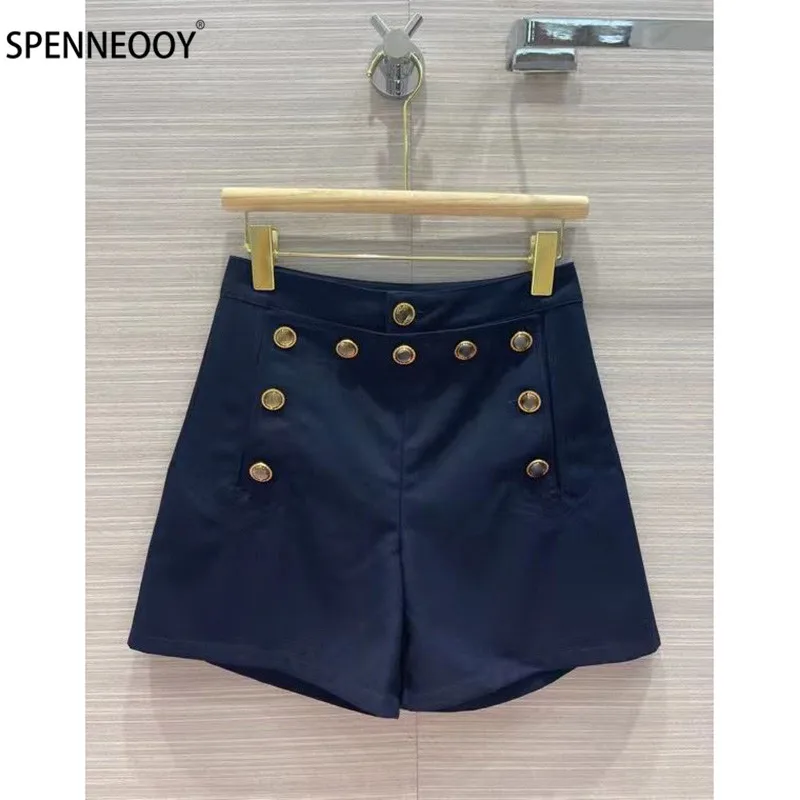 

Дизайнерские брендовые осенние шорты SPENNEOOY с металлическим двойным рядом пуговиц, женские модные офисные шорты с высокой талией