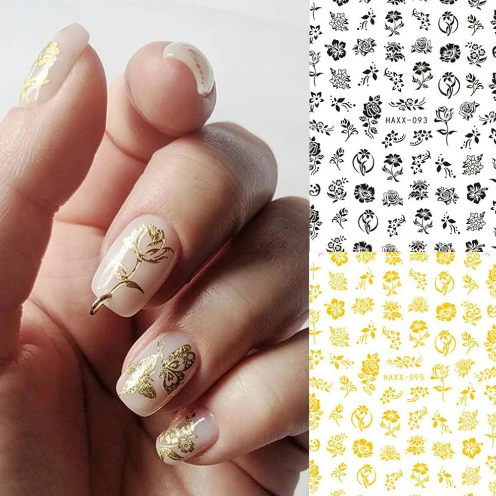 

3D nail sticker Newest Haxx093 094 golden flower design nail wraps Japan style rhinestones DIY decoration for nail tools