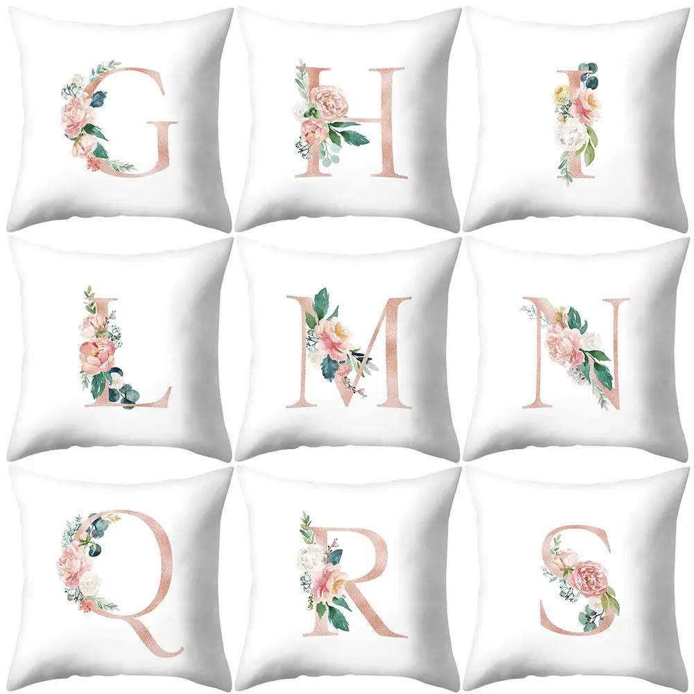 Чехол для диванной подушки 45*45 с алфавитом и цветочным принтом | Дом сад