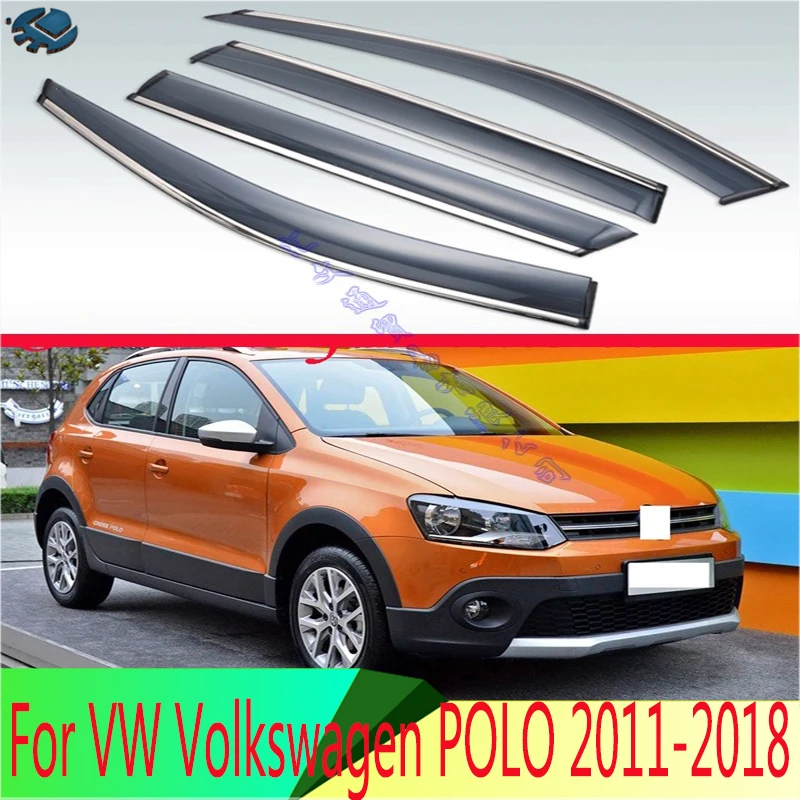 Für VW Volkswagen POLO 2011-2018 Auto Zubehör Kunststoff Außen Visor Vent Shades Fenster Sonne Regen Schutz Deflektor 4 stücke