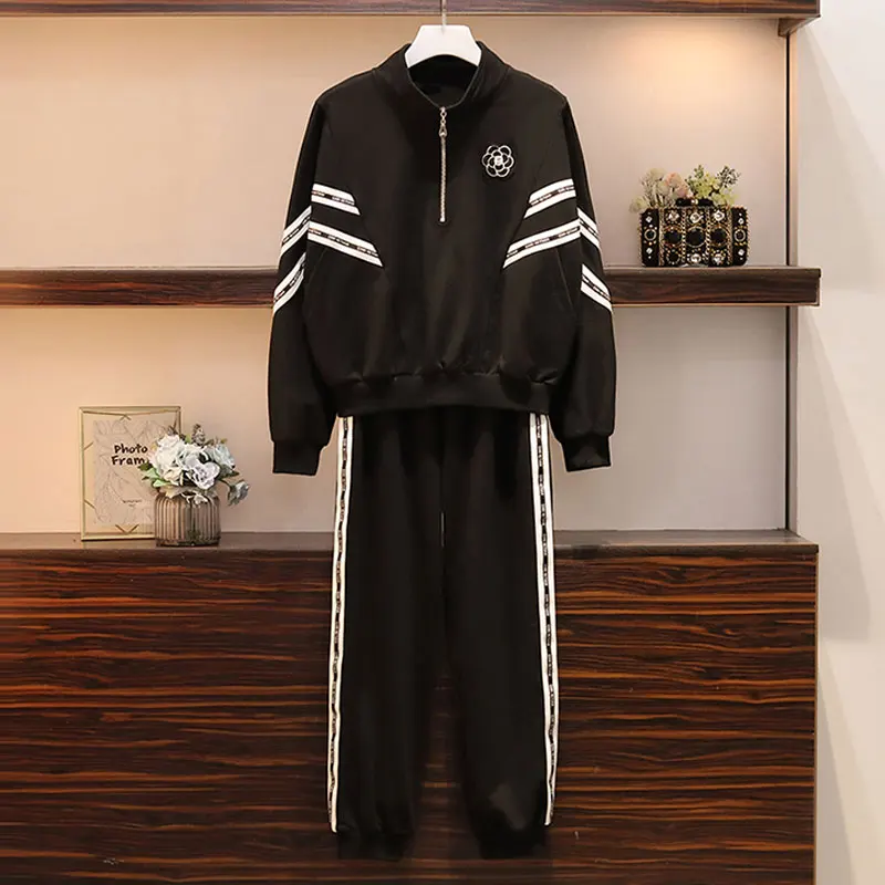 Женский Повседневный Спортивный костюм свободный весенний топ с отворотом и