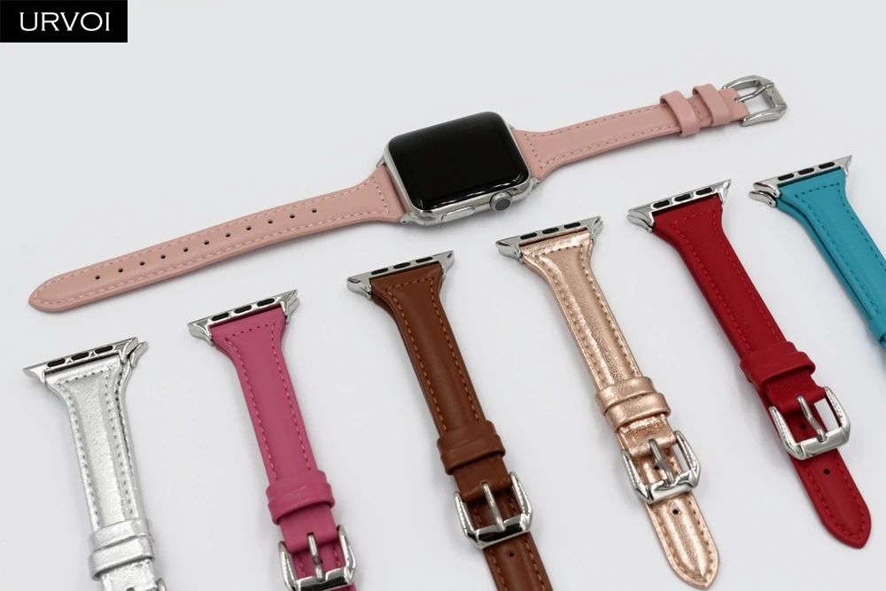 URVOI тонкий ремешок для наручных часов Apple Watch, версии 5/4 3/2/1 пояса из натуральной кожи swift кожаный ремешок для наручных часов iWatch, наручные часы Современный для маленьких девочек с рисунком в стиле ремень