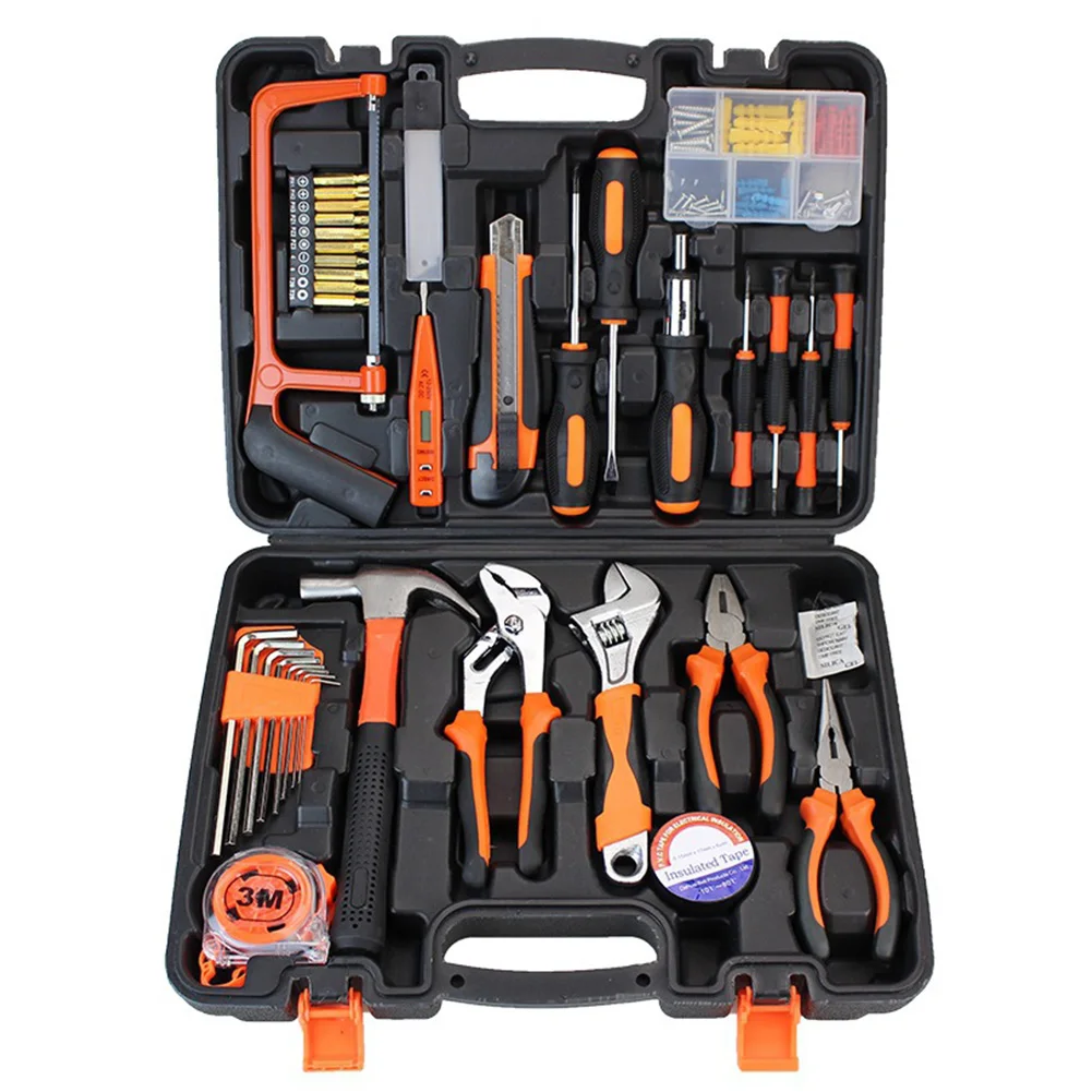 

100PCS Household Hand Tool Kit For Home Repair Tools Screwwdriver Hammer Wrench Plier Mixed Tools Set With Toolbox Storage Case