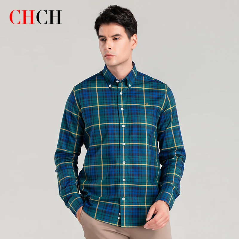 CHCH New Arrival 100% Pure Cotton Striped Plaid Shirt Business Casual High Quality Longsleeve Shirt for Men Button Up Shirt