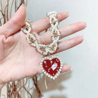 retro baroque romantic women choker weave pearls love heart short chain rhinestone new necklace for women wedding party jewelry