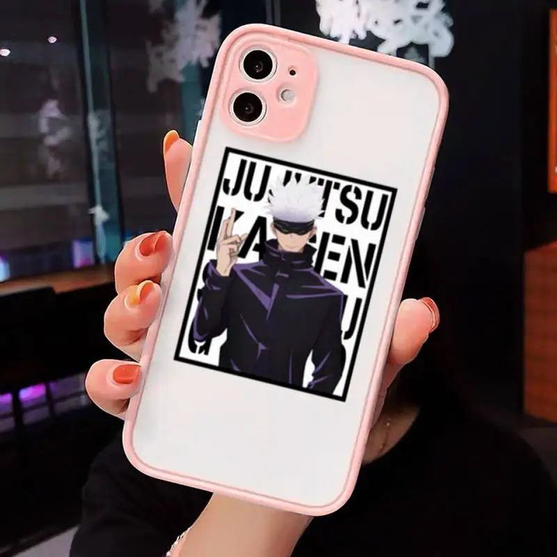 

Hot Anime Jujutsu Kaisen Phone Case Matte transparent For Pink iPhone 12 Mini 11 Pro XR XS Max 7 8 Plus X Back Cover