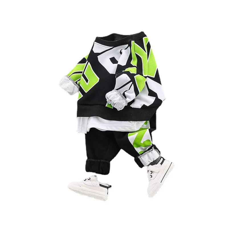 

Sweatshirt Spring Boys Full Printed Letters Long Sleeve o-neck Pullover + Trousers Casual Kids Sports 2-piece Children's Clothes