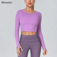 wmuncc new cloud feeling tight long sleeve yoga clothing womens shirts gym training running crop top blouse short