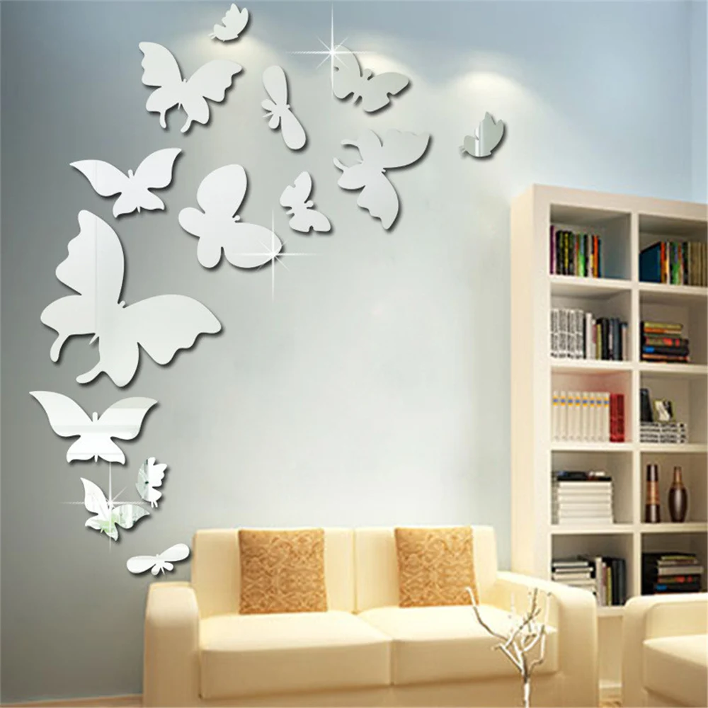 

3D Mirror Wall Sticker Butterfly Stickers Living Room Decal For Home Decoration 14Pcs/Set