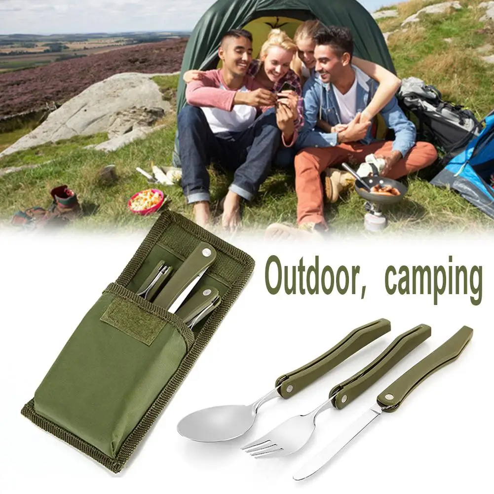 Portable Mini Cutlery Set Outdoor Hiking Tools Folding Cutlery Set Camping Picnic Stainless Steel Spoon Cutlery Tableware Set