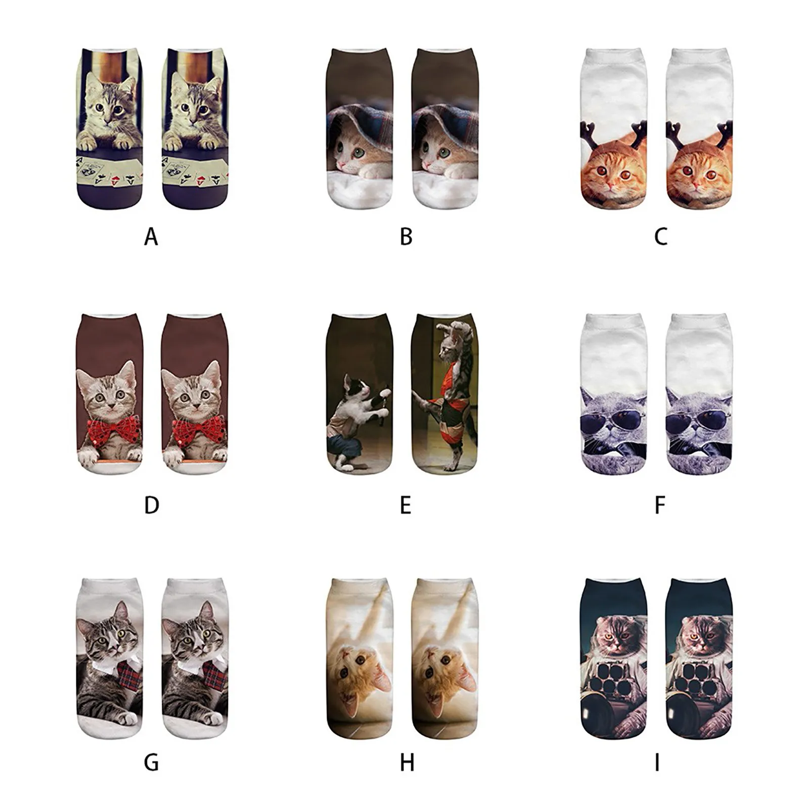

Women 3d Print Funny Cute Cartoon Kitten Unisex Short Socks Creative Colorful Multiple Cat Face Happy Low Ankle Socks New #W3