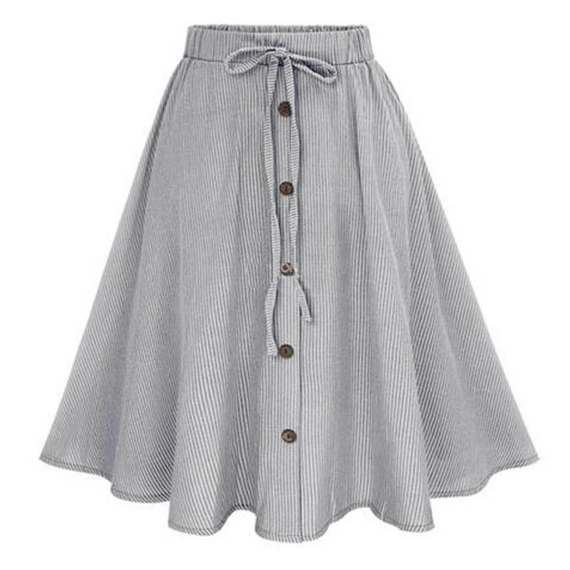 

Elegant Cute Skirt Ropa High Waist Striped Skirt Fashion Female Summer Skirt Knee Length A-Line Pleated Skirt