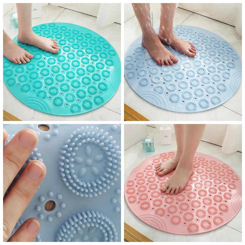 

55cm Bathroom Shower Non-slip Massage Mats Round PVC Anti-Slip Bathroom Mat Shower Mat Bath With Drain Hole & Strong Suction