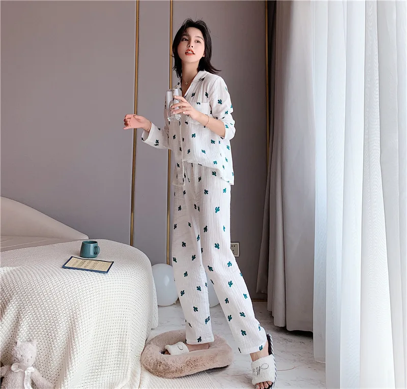 Женский пижамный комплект с длинным рукавом и принтом кактуса|Комплекты пижам| |