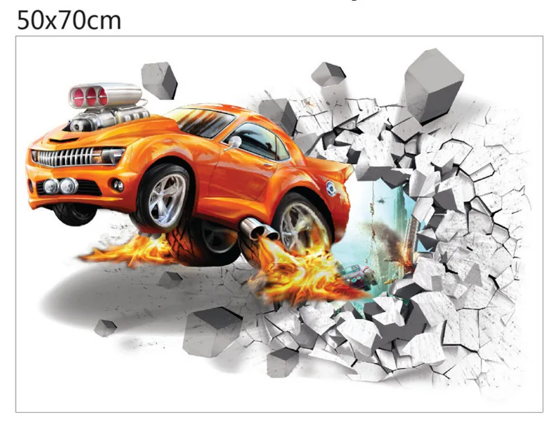 3D креативные наклейки на стену с автомобилем, обои для гоночного автомобиля, виниловая настенная наклейка на стену для мальчика, спальни, гостиной, домашнего декора
