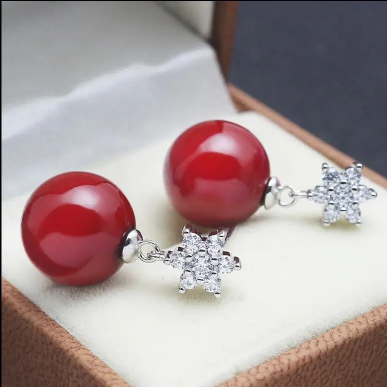 Новый 1101 + снег серый корпус Серьги с жемчугом красная Устрица 925 пробы серебро CZ