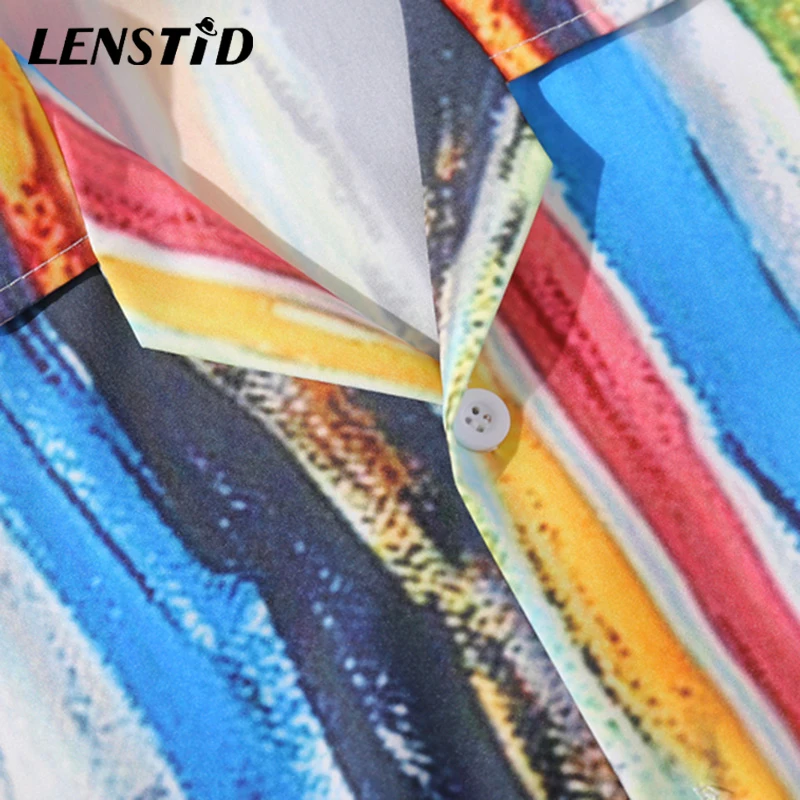 Мужская пляжная рубашка LENSTID в радужную полоску гавайская стиле хип-хоп уличная