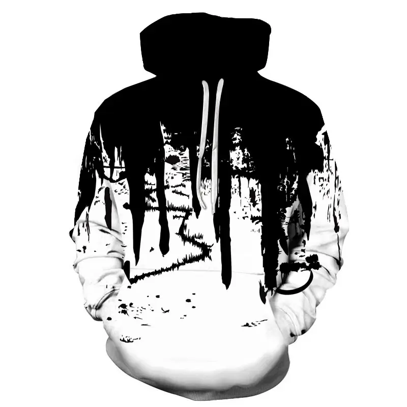 

2021 autumn and winter new men's hoodie Korean version of popular ink painting 3d printing couple pullover with rope