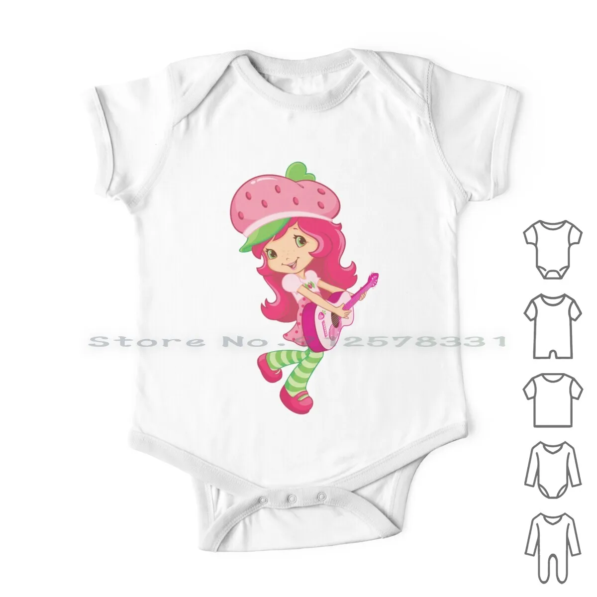 

Strawberry Shortcake Playing The Guitar Newborn Baby Clothes Rompers Cotton Jumpsuits Strawberry Shortcake Cartoon Cartoon