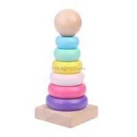 warm color rainbow stacking ring tower stapelring blocks wood toddler baby toys