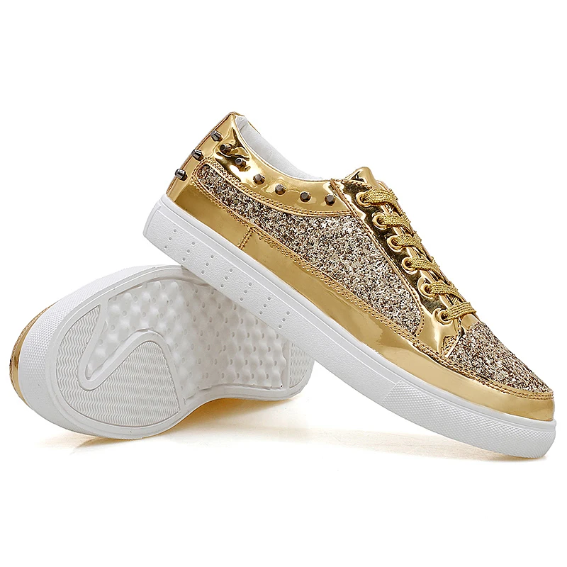 Plus Size 36-44 Men Skateboarding Shoes 2021 Autumn Women New Brand Sneakers Male Shiny Gold Sliver Black Walking Trainers