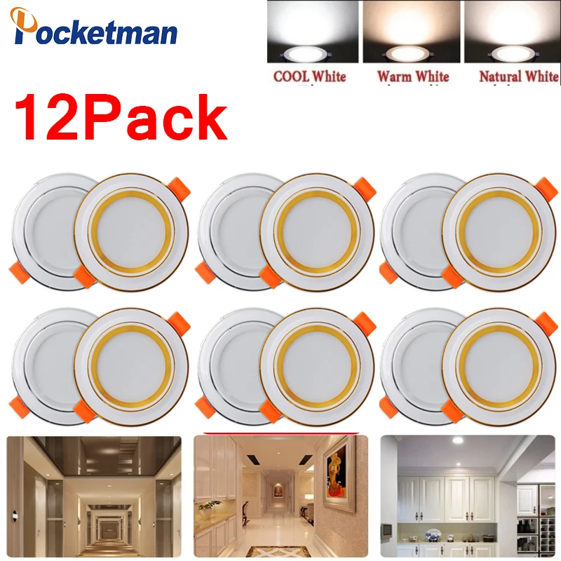 

12pcs/lot Led Downlight 220v Ceiling Light 9W Recessed Down light Round Panel 3 Colors Spotlight Indoor Lighting With LED Driver