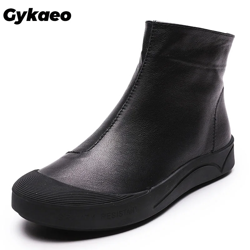 Gykaeo черные белые женские ботинки из натуральной кожи ботильоны для мам на
