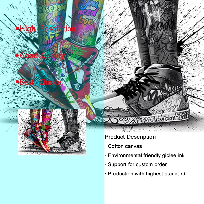 

Modern graffiti art sneakers print posters and prints on canvas, popular street wall art pictures for home decoration